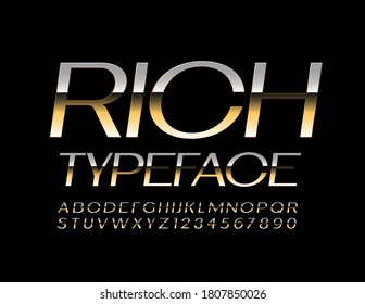 Vector Rich Typeface. Metallic shiny Font. Gold premium Alphabet Letters and Numbers set
