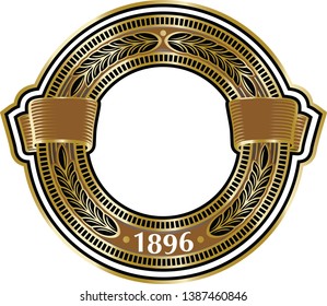 Vector richly decorated banner frame with a triumphal wreath of wheat ears.