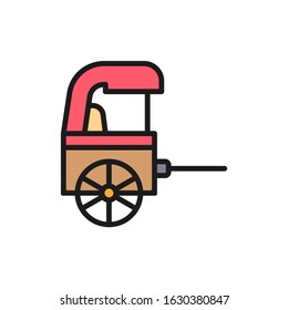 Vector rickshaw, traditional chinese taxi flat color line icon.