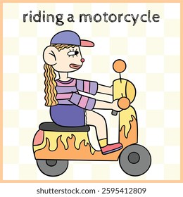Vector, riding a motorcycle, cute