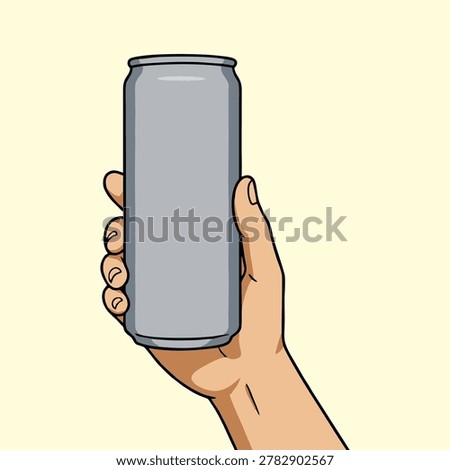 vector of right hand holding a grey drink can