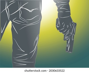 vector de la mano derecha que sostiene un arma, es un acto de autoconservación