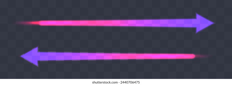 Vector right and left purple gradient colorful arrows on dark transparent background