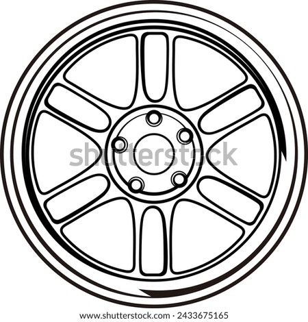 VECTOR RIMS BW BLACK AND WHITE EDITABLE ICON BADGE SIMILAR LIKE 2D VECTOR ENKEI RPF 2D VECTOR FLAT IMAGE SIX SPOKE WHEELS, car wheel rim vector silhouette EDITABLE ICON BADGE, car wheel on white