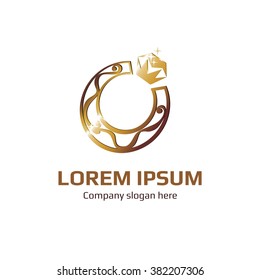 Vector ring / horseshoe-shaped mark. Logo. Business icon for the company. Jewelry with diamond glitter. Wedding / engagement day. Vector illustration.