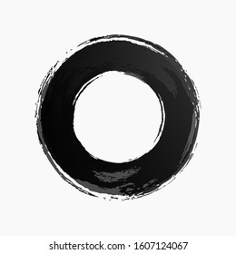 Vector ring watercolor texture black color isolated on white background for logo, emblem, label, painting. Hand draw grunge stripes circle. 10 eps