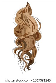 vector ringlets of hair, long and curling, brown