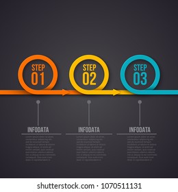 Vector rings with arrows on a dark background. Can be used for presentation, diagrams, annual report, web design. Business infographic concept with 3 options, steps or processes.