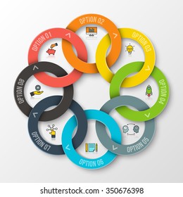Vector rings infographic. Template for cycle diagram, graph, presentation and round chart. Business concept with 8 options, parts, steps or processes. Data visualization.
