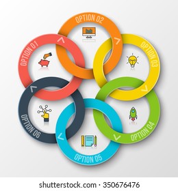 Vector rings infographic. Template for cycle diagram, graph, presentation and round chart. Business concept with 6 options, parts, steps or processes. Data visualization.