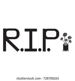 Vector - RIP (Rest In Peace) with flower. Black color on white background.