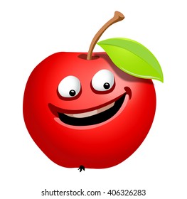 Vector ripe apple fruit cartoon character, on a white background. Clip art, Isolated