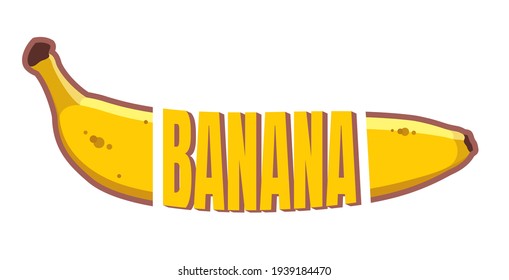 Vector ripe banana straight shape. Yellow bananas drawn in a flat design. Cartoon fruit lettering isolated on a white background