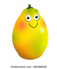 Vector ripe mango fruit cartoon character, on a white background