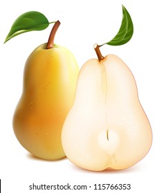 vector. Ripe pears with green leaves.