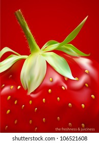 vector ripe strawberry close-up on a red background