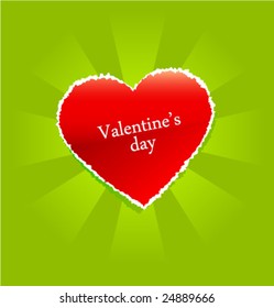 Vector ripped heart of paper. Valentine's day green cart.