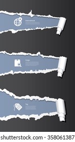 Vector ripped paper background with shipping icons.