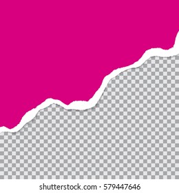 Vector ripped paper edge on a transparent backgrop. Isolated  card. Colored cracked sticker with 3d shadow. Space for text.