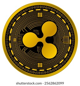 Vector of Ripple Digital Currency in gold and black colors on a white background.