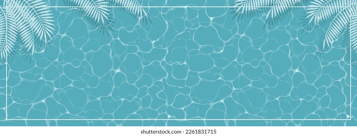 Vector Rippled Swimming Pool And Palm Leaves Abstract Background Illustration. 