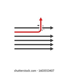 Vector rising arrow icon on white, representing business growth.