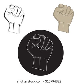 vector of rising fists. call to fight and revolution.