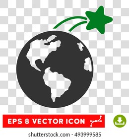 Vector Rising Satellite on Earth EPS vector pictogram. Illustration style is flat iconic bicolor green and gray symbol on a transparent background.