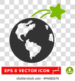 Vector Rising Satellite on Earth EPS vector pictogram. Illustration style is flat iconic bicolor eco green and gray symbol on a transparent background.