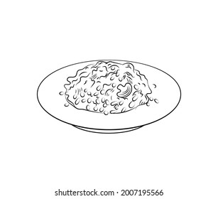 Placa Risotto Vector, Plantilla de Ilustración de Esquema, Ilustración de Comida en Blanco y Negro.