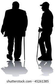 Vector risuno two elderly men. Silhouettes on white background
