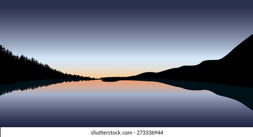 Vector river and forest morning panorama illustration