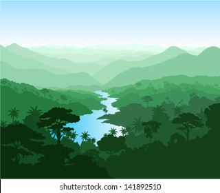 Vector River In Jungle Rainforest