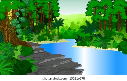 Vector River in Jungle Rainforest