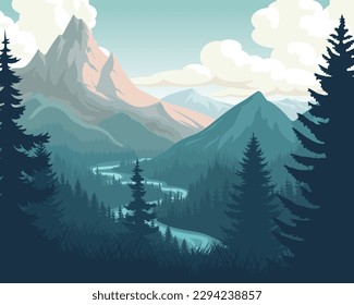 vector river in mountains illustration