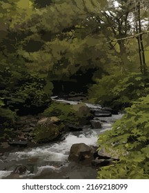 vector river on the forest illustration