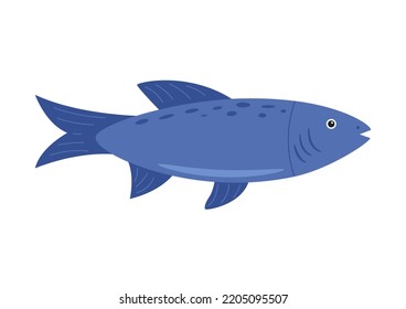 Vector river or sea fish silhouette illustration. Colorful cartoon flat fish icon isolated on white background.