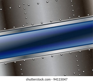Vector riveted metal background with glass banner