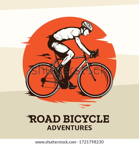 Vector road biking illustration with a rider on a bike in brown, orange and beige colors