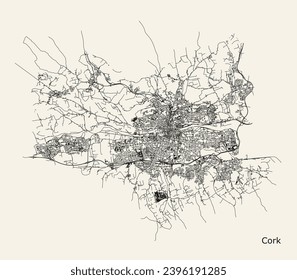 Vector road city map Cork, Ireland