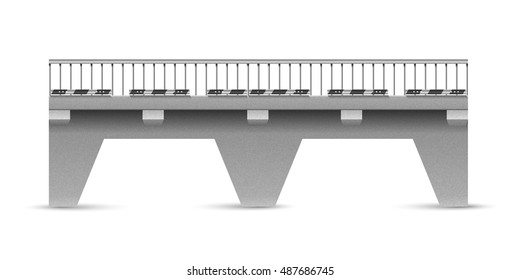 Vector road concrete bridge on a white background. The span of the bridge with traffic signs. Abstract road bridge. Stock vector illustration.