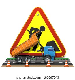 Vector Road Construction Concept with Truck