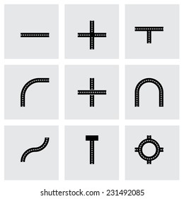 Vector road elements icon set on grey background