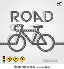 Vector road in form of bicycle with road signs, Vector EPS10