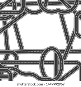 Vector Road and Highway Elements for City Map Creation. Path Design for Traffic Illustration. Asphalt Traffic Streets Isolated on White. Top View Position.
