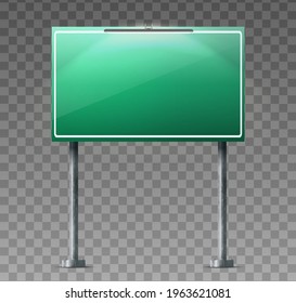 Vector road highway green sign with light spotlight.