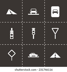 Vector road icon set on black background