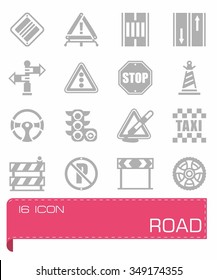 Vector Road icon set on grey background