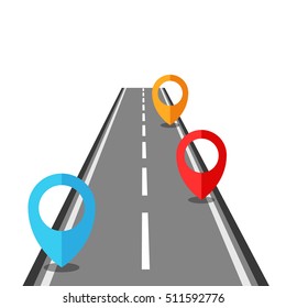 Vector road infographic. Flat illustration, map pointers.