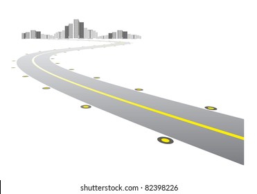 Vector - road leads to city on white background